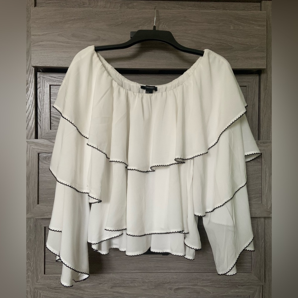 Forever 21 White Blouse | Ruffled | Tiered | Off-Shoulder